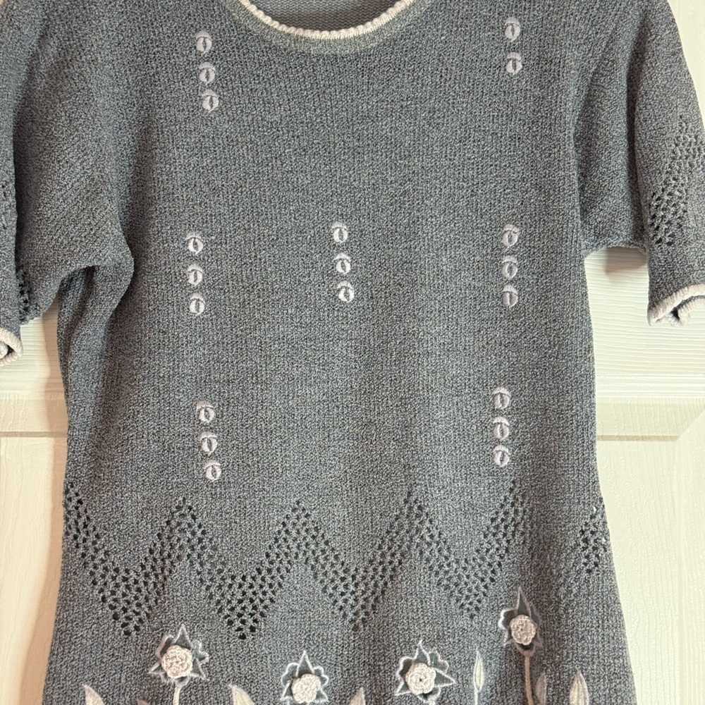 Vintage Gray Embroidered Women's Sweater